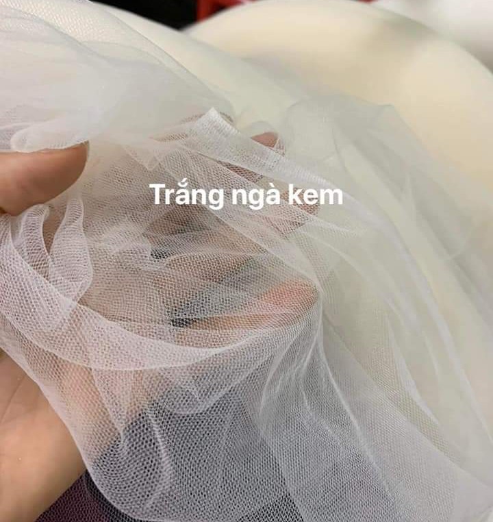Vải voan lưới mềm may váy màu trắng kem 1mx khổ 1m7