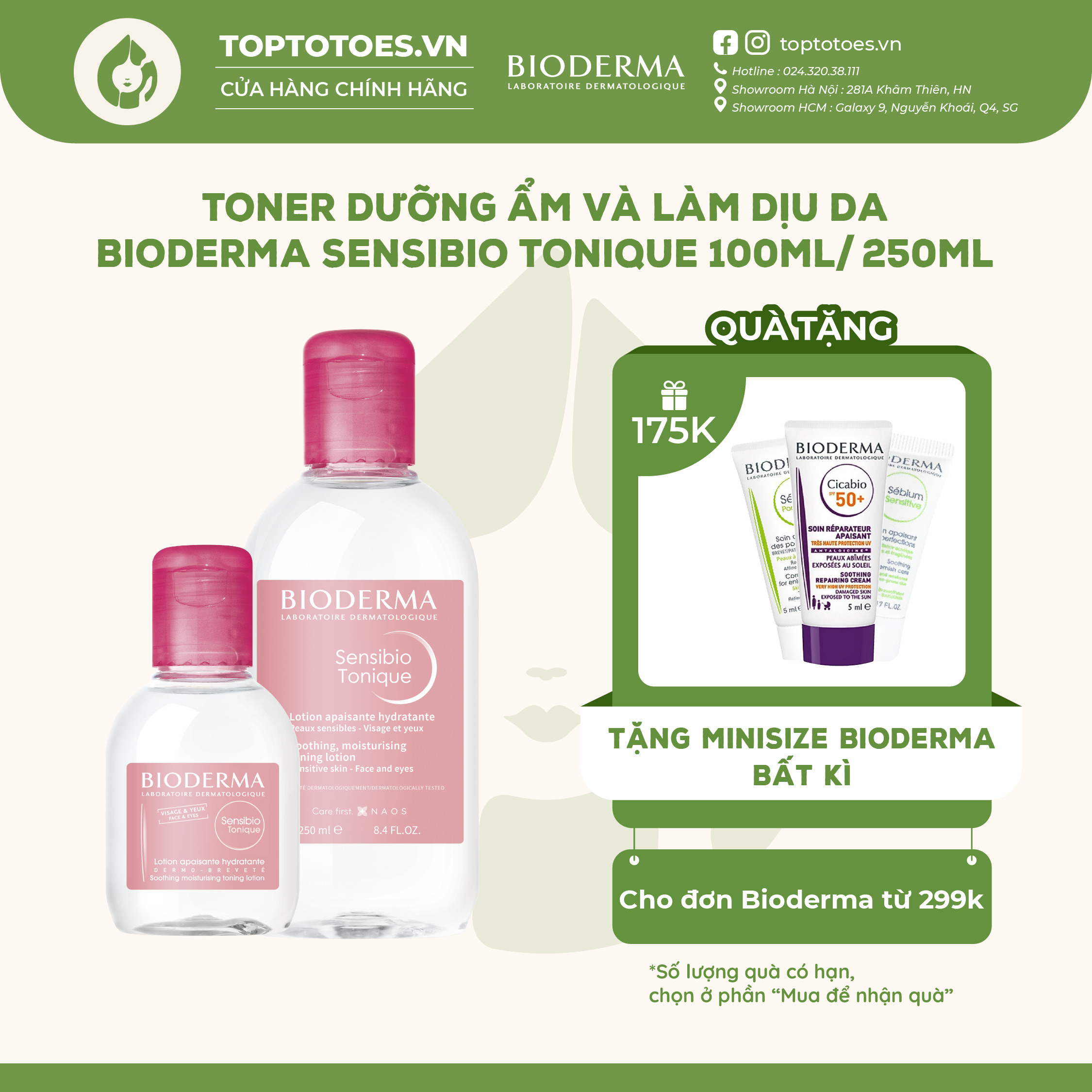 Toner dưỡng ẩm và làm dịu da Bioderma Sensibio Tonique 100ml 250ml NHẬP