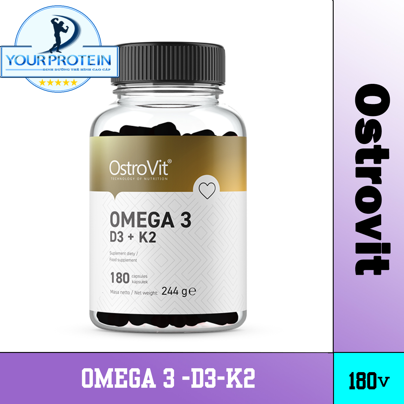 Omega 3 D3 K2 của Ostrovit lọ 180v - Hỗ trợ xương khớp và hệ miễn dịch