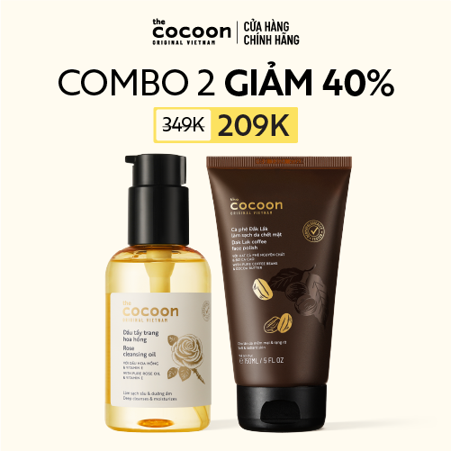 COMBO 1 Dầu tẩy trang hoa hồng Cocoon140ml + Tẩy da chết mặt cà phê Đắk Lắk Cocoon 150ml
