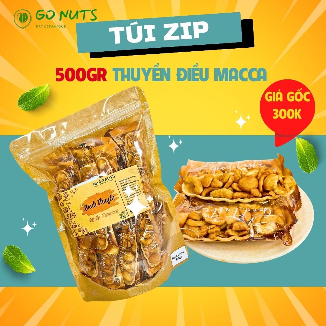 Túi zip 500g Bánh thuyền Điều Macca GO NUTS Bánh ăn kiêng hỗ trợ giảm cân không đường bánh hạt dinh dưỡng ngũ cốc chay