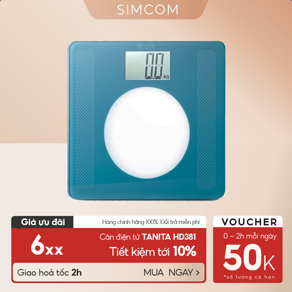 Cân điện tử sức khoẻ Tanita HD381 chính hãng nhật bản, hỗ trợ giảm cân, bảo hành 6 tháng, chính xác, dùng cho gia đình, tặng pin, Simcom
