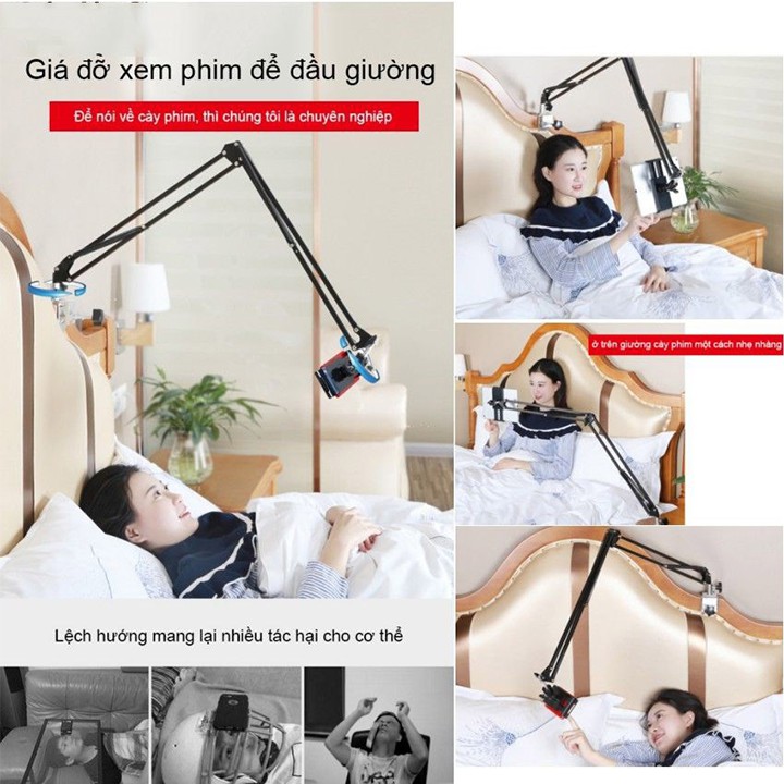Chân kẹp điện thoại/ ipad đa năng xoay 360 độ giá đỡ điện thoại, ipad xem phim kẹp đầu giường, bàn, giá treo điện thoại xoay 360 độ đa năng