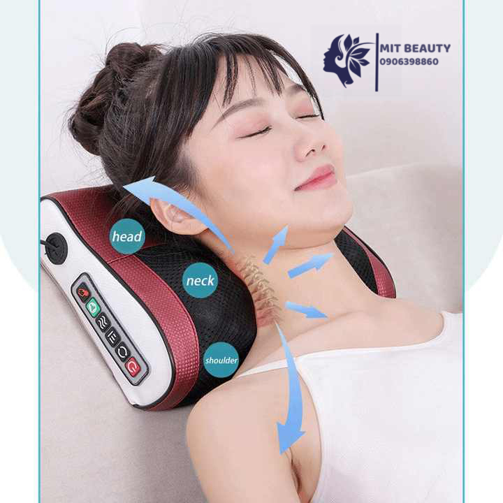 Gối massage cổ vai gáy, máy massage hồng ngoại hế hệ mới hỗ trợ mát xa toàn thân - Massage pillow