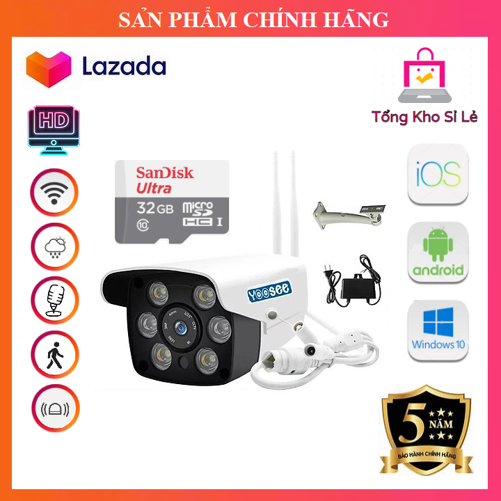 ( TÙY CHỌN Camera Thẻ SANDISK 32GB)Camera Wifi Yoosee 4.0 Mpx Full Hd 1080P, Hỗ Trợ 2 Đèn Hồng Ngoại Và 4 Đèn LED