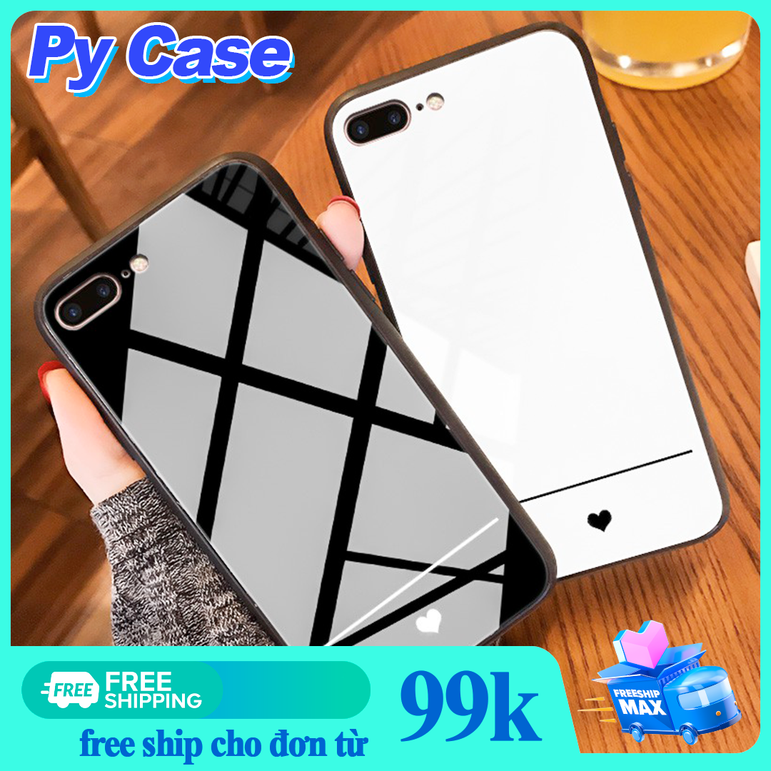 Ốp điện thoại mặt kính cường lực trên nền màu đen trắng dành cho iphone 6  6S 7 8 6pl 7pl 8pl  PLUS XS MAX XR X 11 11pro 11promax