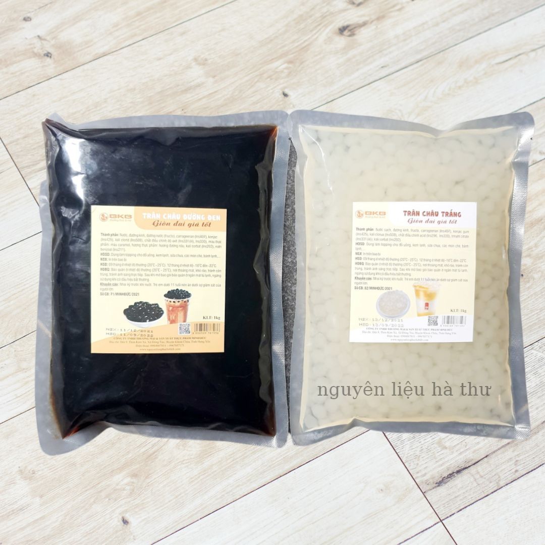 Thạch 3q trắng, trân châu caramen gói 1kg - trân châu ngọc trai loại 1kg tiện dụng