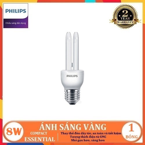 BÓNG ĐÈN HUỲNH QUANG COMPACT PHILIPS ESSENTIAL 8W E27 ( TIẾT KIỆM ĐIỆN NĂNG - TĂNG CƯỜNG ĐỘ SÁNG - 2 MÀU ÁNH SÁNG LỰA CHỌN TRẮNG VÀ VÀNG )
