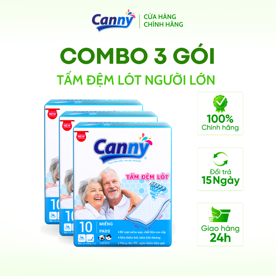Combo 3 gói tấm đệm lót người lớn canny siêu mềm mại, siêu thấm, kháng khuẩn