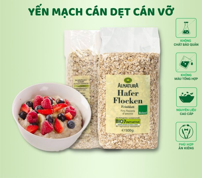 Yến mạch Đức Hafer Flocken - túi 500g - cán vỡ- cán dẹt cho bé ăn dặm- giảm cân- người bị tiểu đường