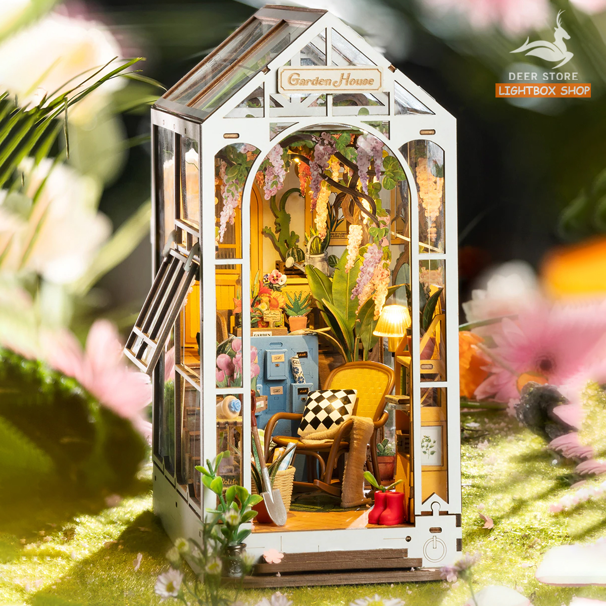 Book Nook Robotime Rolife Holiday Garden House DIY Book Nook TGB06. Mô hình gỗ tự lắp ráp 3d Trang trí giá sách.