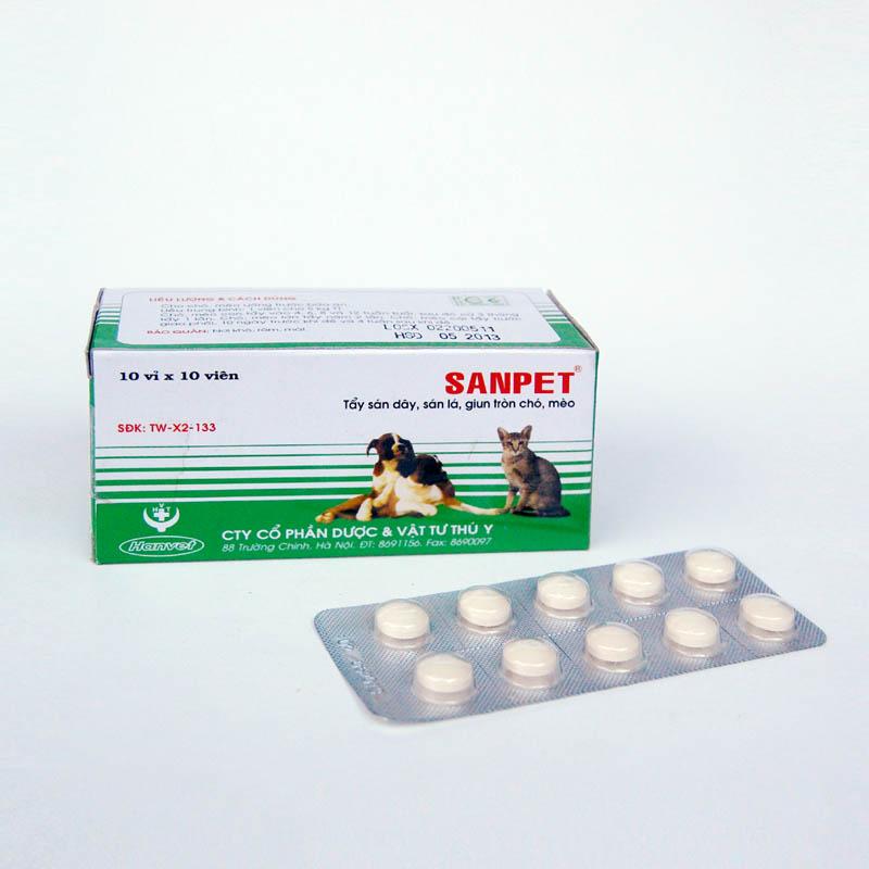 Sanpet - Tẩy sán dây, sán lá, giun tròn chó, mèo - vỉ 10 viên