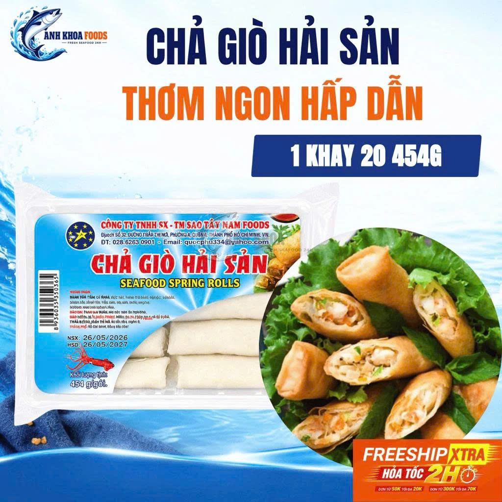 Chả Giò Hải Sản 454G 20 Cái - Chả Giò Hải Sản Thơm Ngon Giòn Rụm - Anh Khoa Foods