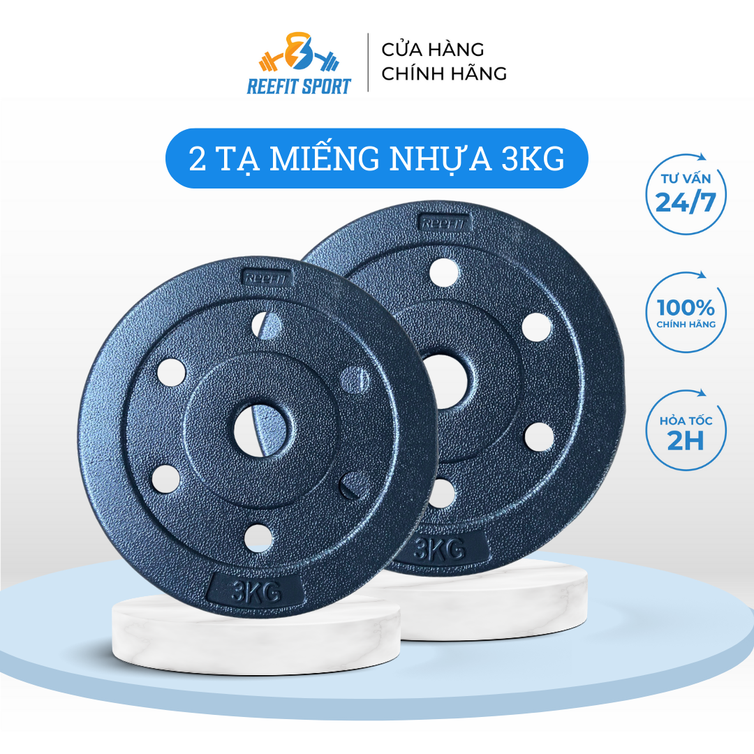 Bộ 2 tạ miếng nhựa đen 3kg Reefit (gồm 2 miếng)
