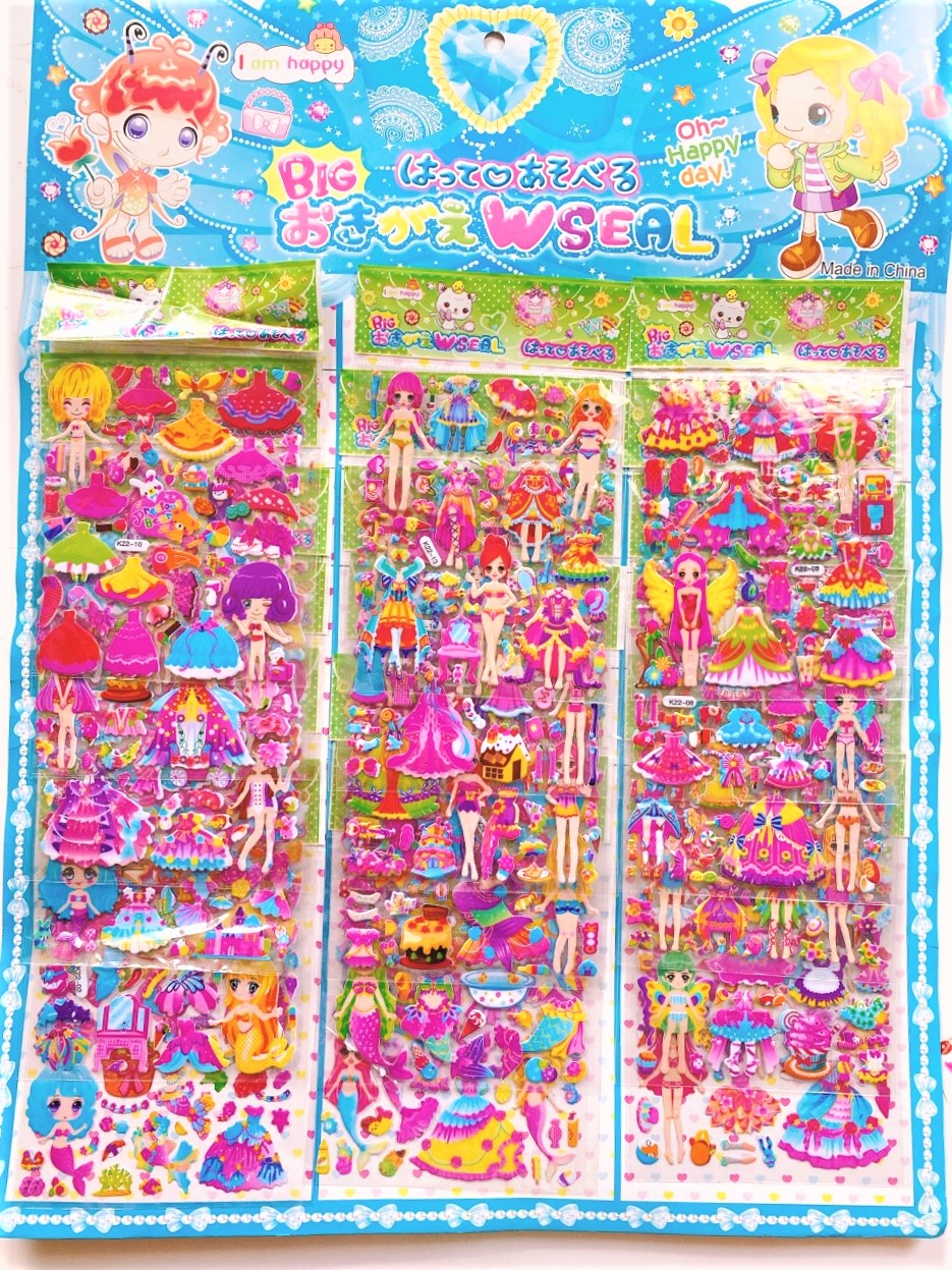 Set 10 bộ Sticker dán nổi búp bê 3D đủ mẫu, thay đồ cho búp bê, kích thước 15x10 cm