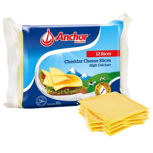 Phô Mai Lát Cheddar Anchor 200g* 12 miếng/ Cheddar Cheese Slices High Calcium 12 Slices - Nhập Khẩu New Zealand