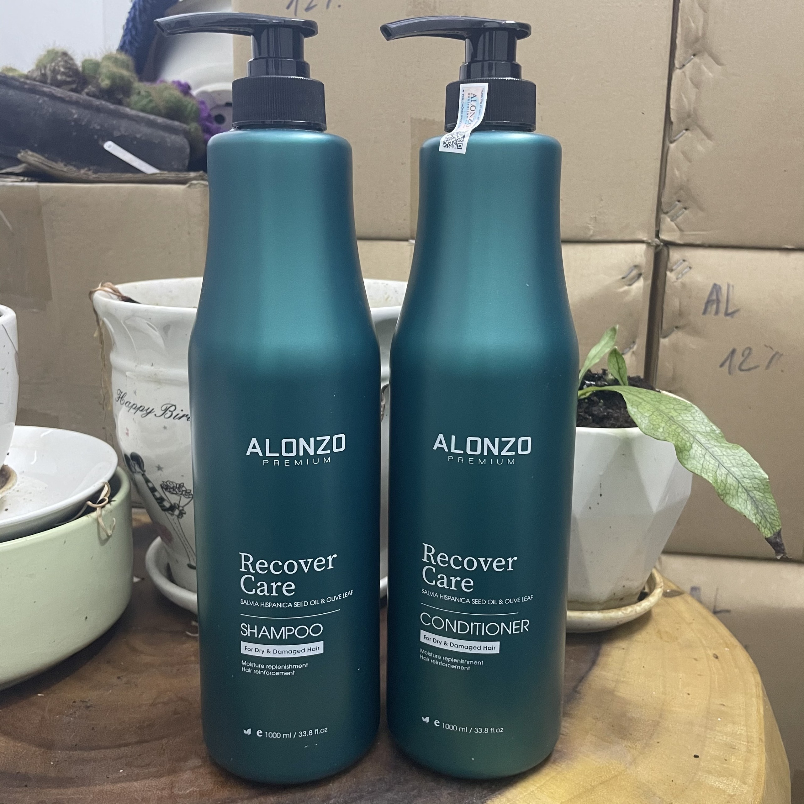 Dầu gội xả cho tóc khô và hư tổn Alonzo Recover Care 1000mlx2