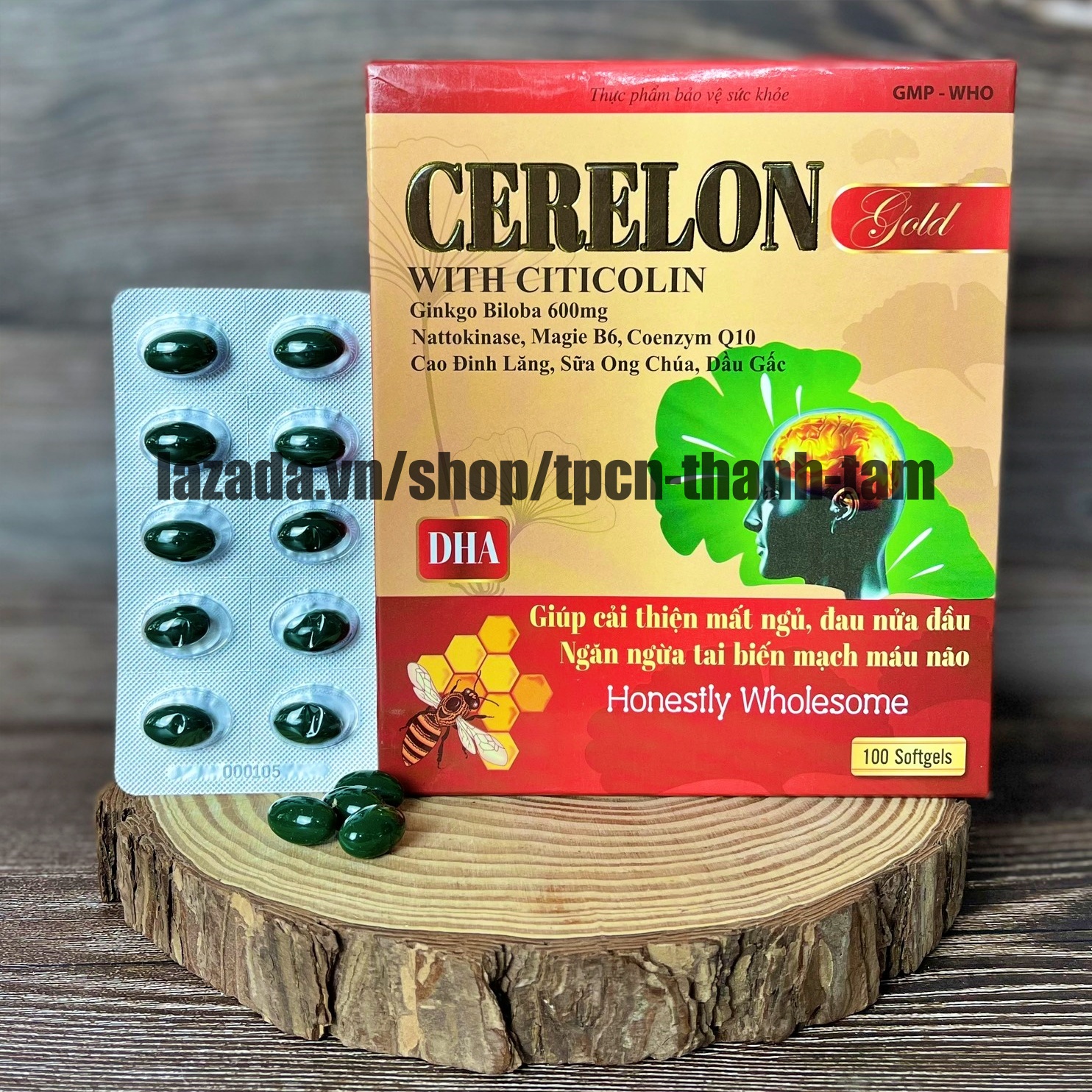 Hoạt Huyết Dưỡng Não CERELON GOLD Bổ Não ,Tăng Cường Trí Nhớ , Tăng Tuần Hoàn Máu Não - Hộp 100 Viên