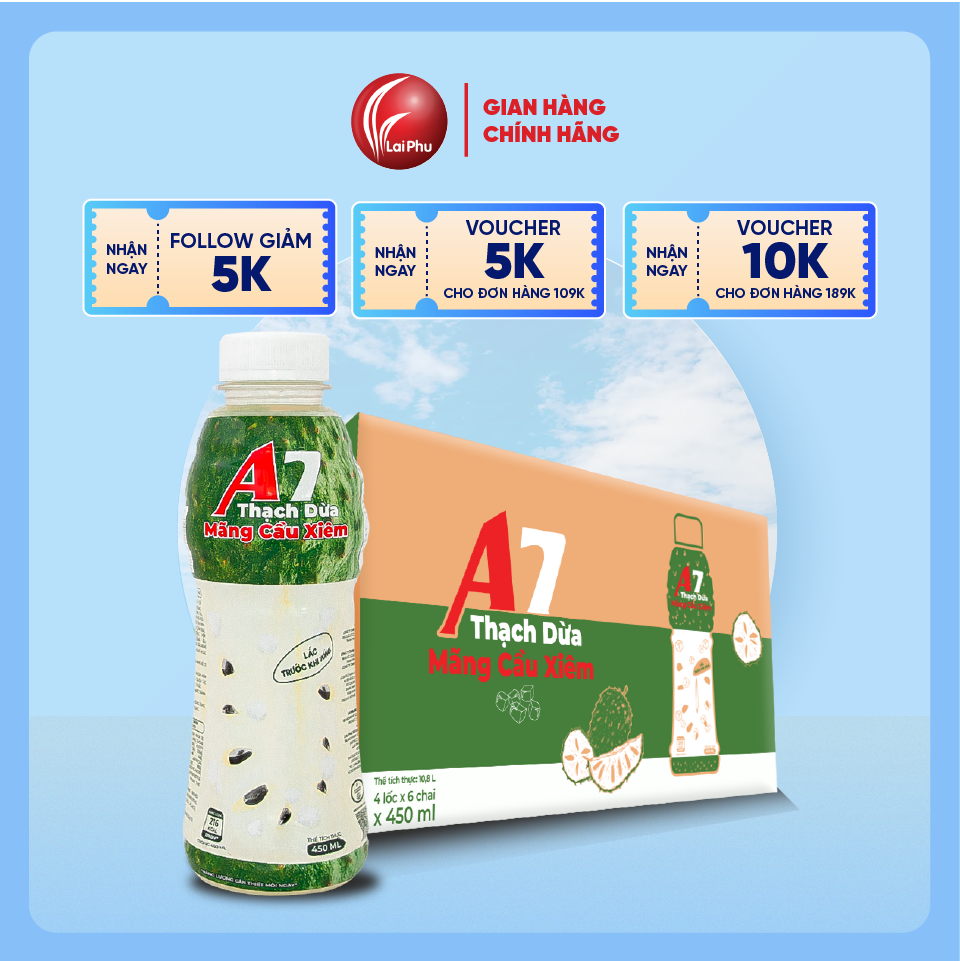 Nước mãng cầu xiêm thạch dừa a7 chai 450ml - thùng 24 chai