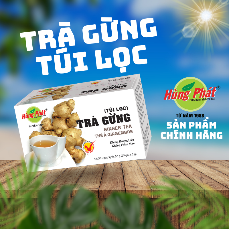 Trà Gừng Túi Lọc Tiện Lợi Làm Ấm Cơ Thể Hỗ Trợ Tiêu Hóa Hộp 25 Gói - Thương Hiệu Hùng Phát
