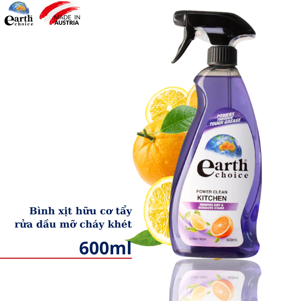 Bình xịt tẩy dầu mỡ vệ sinh bếp hữu cơ hương cam Earth Choice 600ml - NK Úc