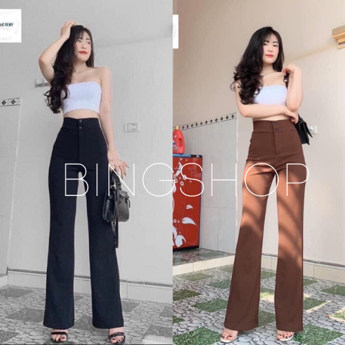 Quần suông nữ  quần dài nữ ống loe cạp 2 cúc siêu cao dáng dài vải tuyết mưa dày đẹp freeship