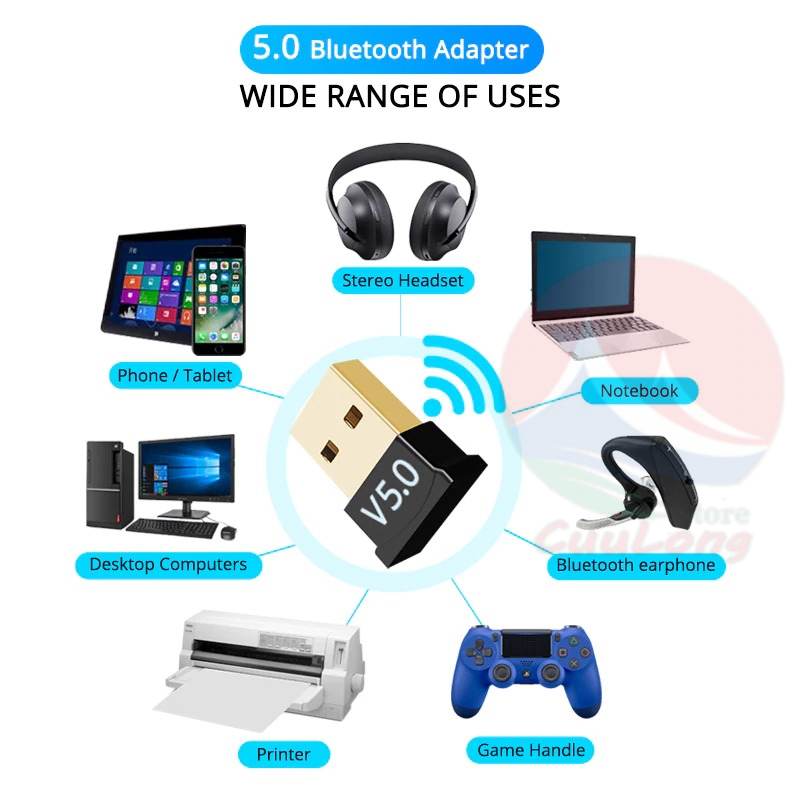 USB Bluetooth 5.0 Dongle sử dụng Cho PC, Laptop, Tín Hiệu Ổn Định, thiết bị thu phát bluetooth kết nối máy tính với loa, tai nghe, thiết bị ngoại vi