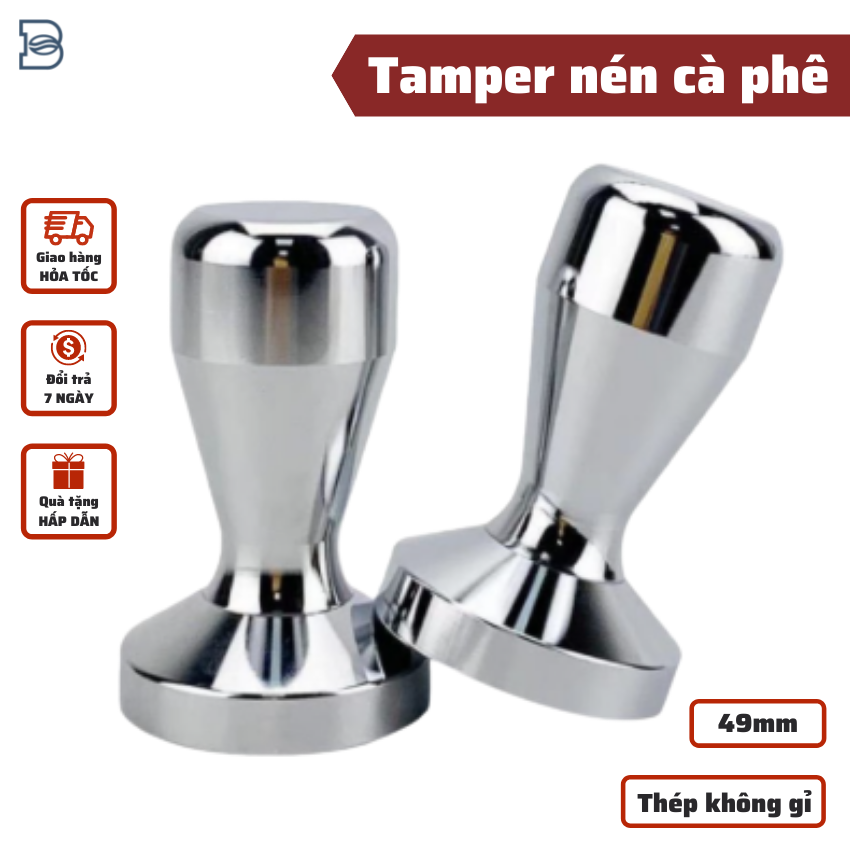 [ĐỔI TRẢ 10 NGÀY]Tay nén cafe tamper 49mm kim loại pha cà phê nguyên chất dụng cụ pha chế cà phê Inox cao cấp