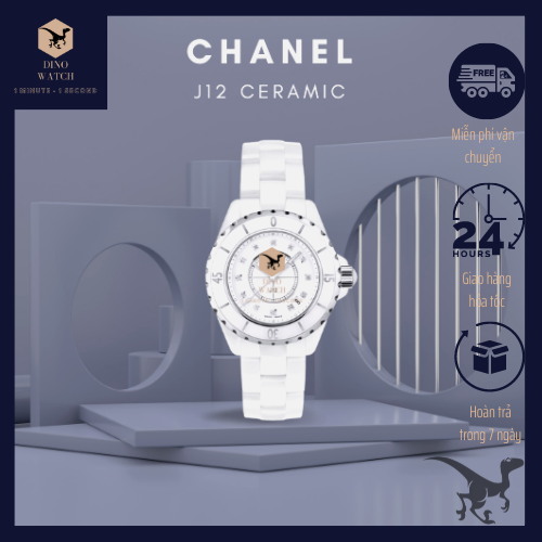 Đồng hồ nữ CHỜNEL dây đá ceramic màu trắng - mặt đính đá - size 34mm