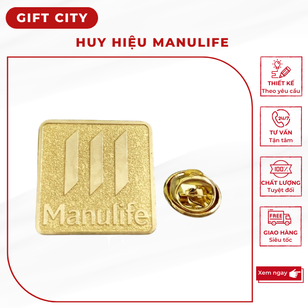 Huy hiệu cài áo logo Manulife bằng đồng cao cấp