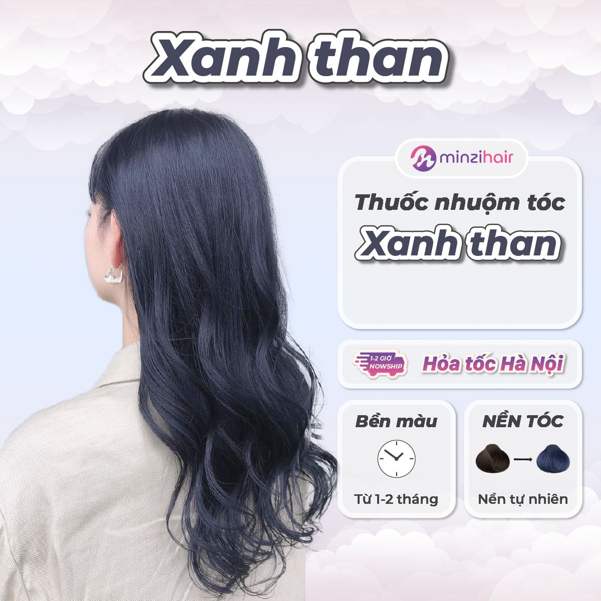 Thuốc nhuộm tóc Xanh Than - Xanh Dương Đen - Không Cần Tẩy Tóc  - Minzihair HN