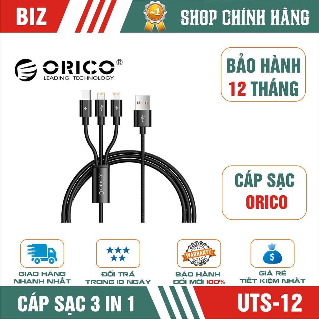 Cáp sạc 3 trong 1 Orico Uts - 12 - phân phối chất lượng đảm bảo an toàn đến sức khỏe người sử dụng cam kết hàng đúng mô tả