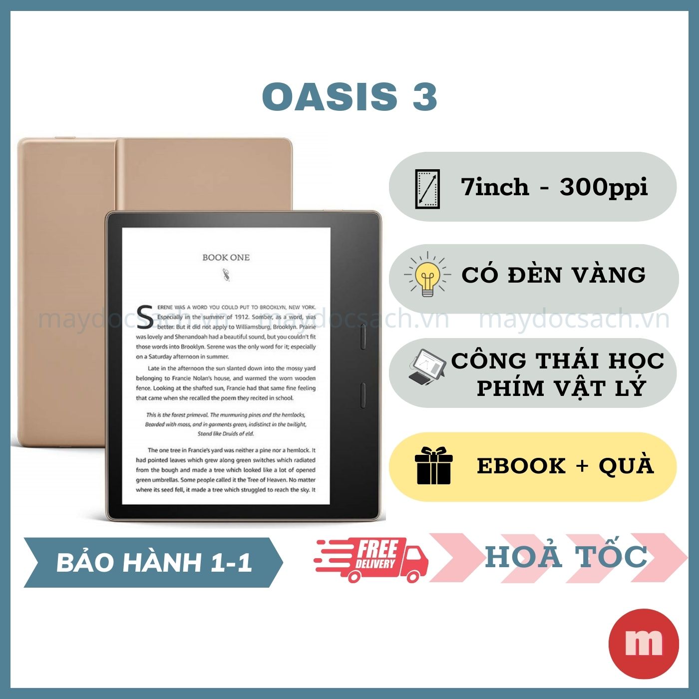 Máy đọc sách Kindle Oasis - thế hệ 10 - 7INCH, có WARM LIGHT - thiết kế tối ưu cho việc sử dụng bằng một tay