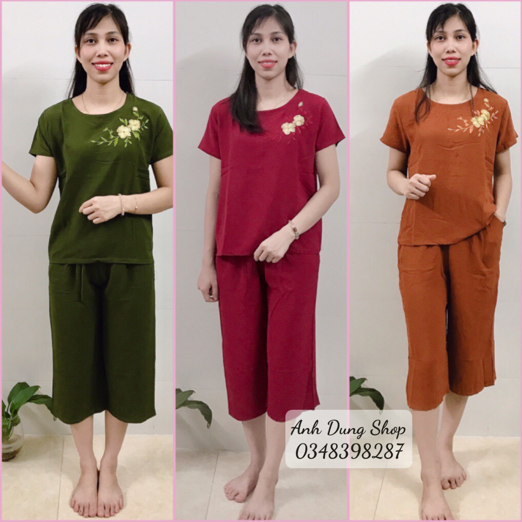 Bộ đũi quần lửng trung niên- bộ đũi mặc nhà ống rộng chất đũi mát