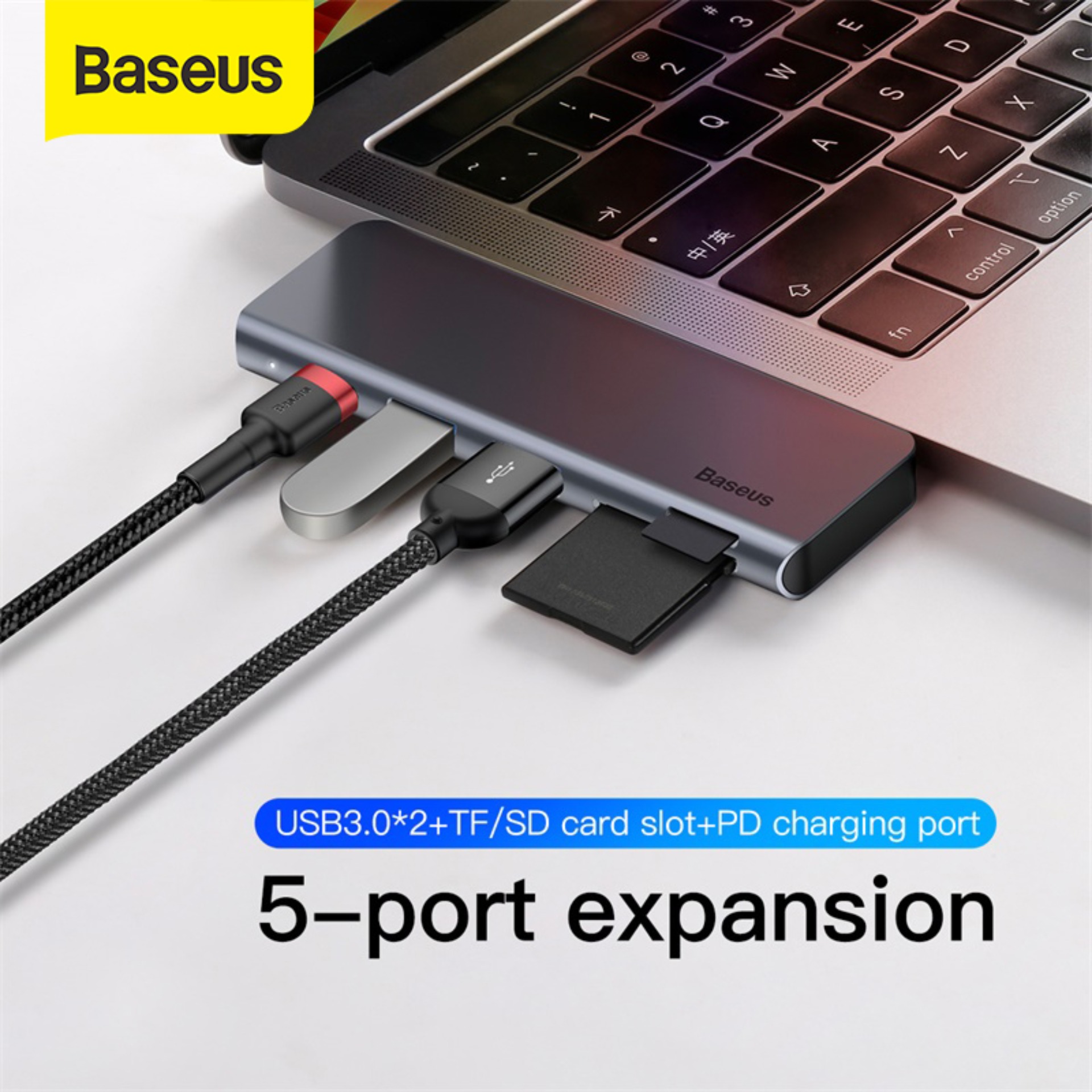 Baseus HUB Thông Minh 5 Trong 1 Cho Máy Tính Type-C Cổng Sạc Và Truyền Dữ Liệu USB 3.0 Thẻ SD TF Bộ Chuyển Đổi HUB Cho MacBook Pro USB C Dành Cho Huawei Xiaomi Samsung Phụ Kiện Máy Tính Xách Tay