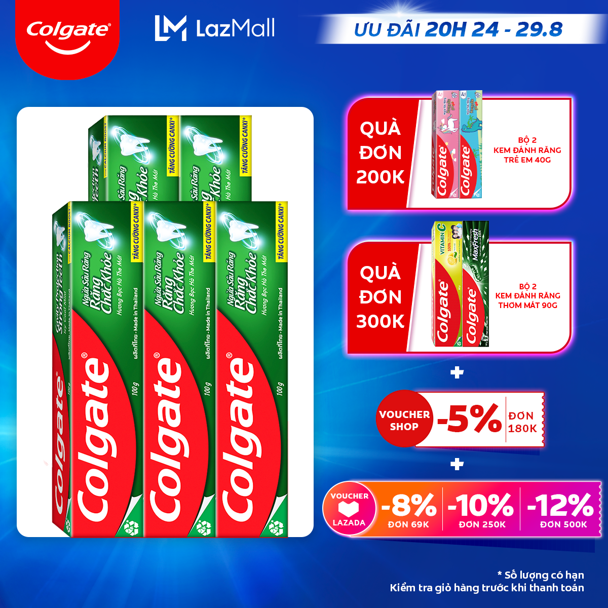 Bộ 5 Kem đánh răng Colgate ngừa sâu răng răng chắc khỏe 100g/tuýp