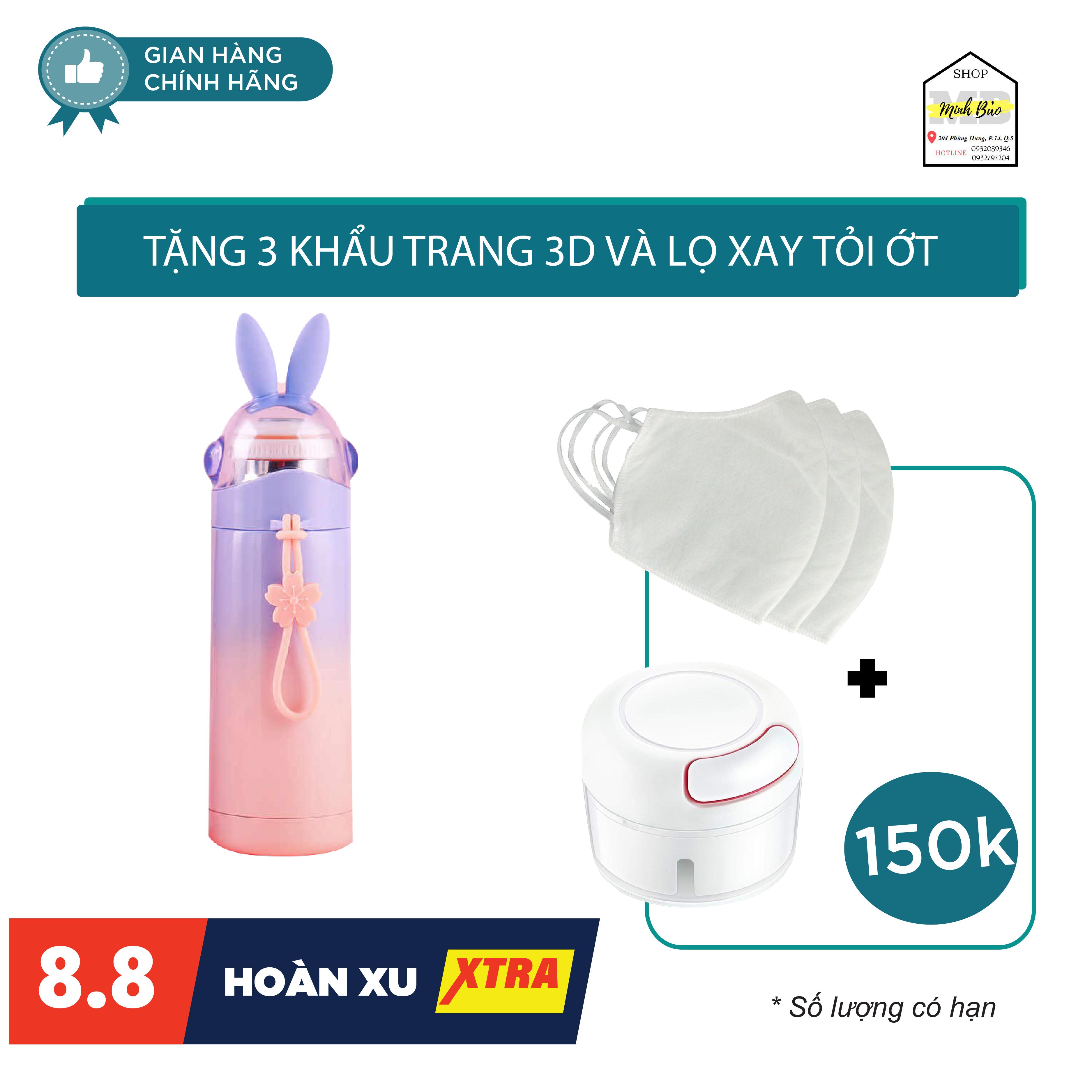Bình Giữ Nhiệt Tai Thỏ Dễ Thương Nhiều Màu Sắc - 350ml