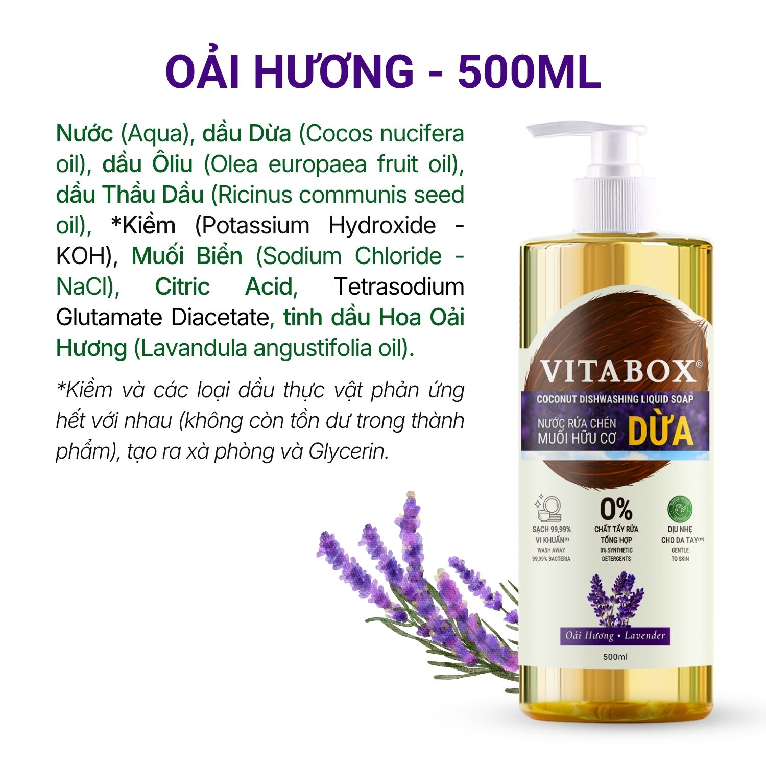 Dishwashing Liquid Organic Salt Coconut Vitabox - Natural Liquid Soap Castile Liquid Soap from Coconut Oil - 500ml - 8