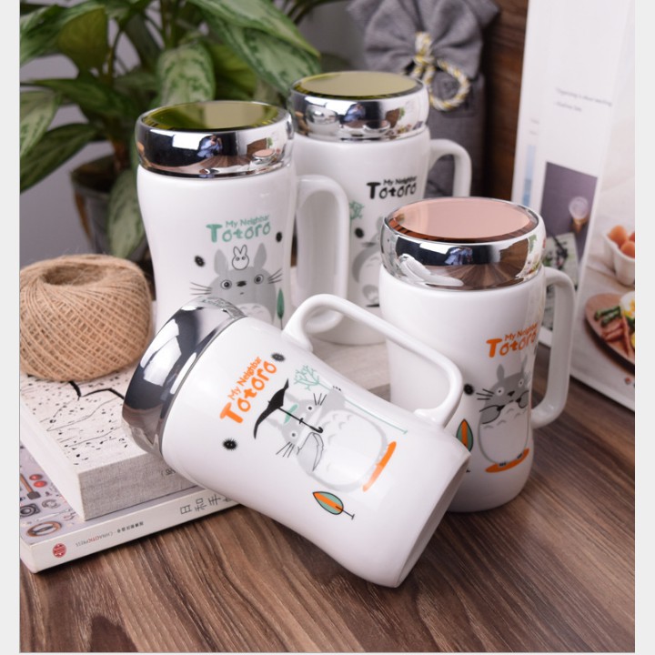 [HCM]LY SỨ GIỮ NHIỆT 400ML NẮP TRÁNG GƯƠNG có tay cầmin họa tiết ngẫu nhiên