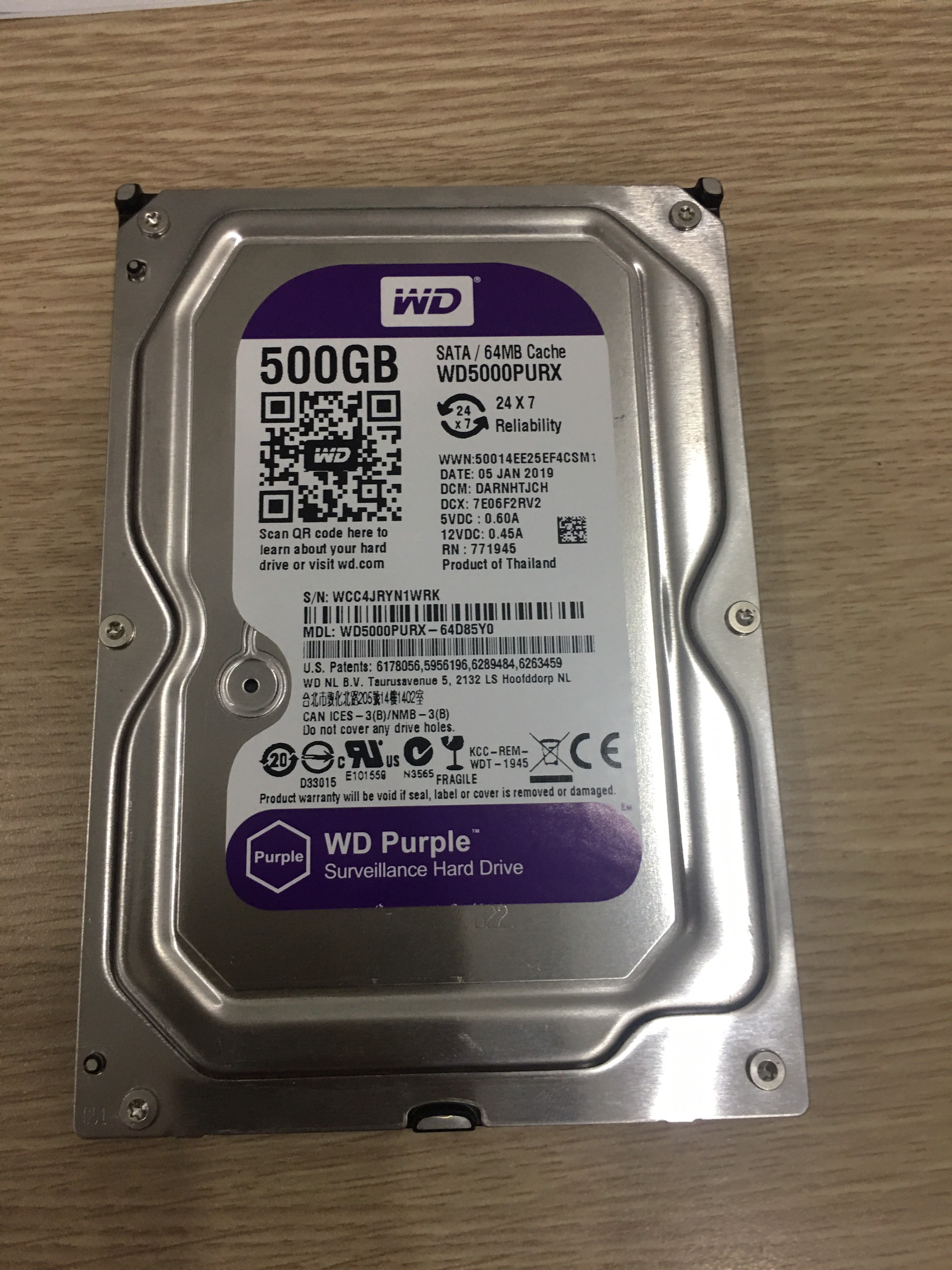 Ổ cứng HDD 500G Western Purple ( Tím ) , Chuyên dụng cho camera , lưu trữ dữ liệu  - Bảo hành 2 năm lỗi đổi mới