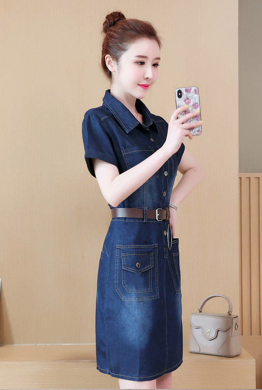 Đầm jean ôm body cổ sơ mi d736