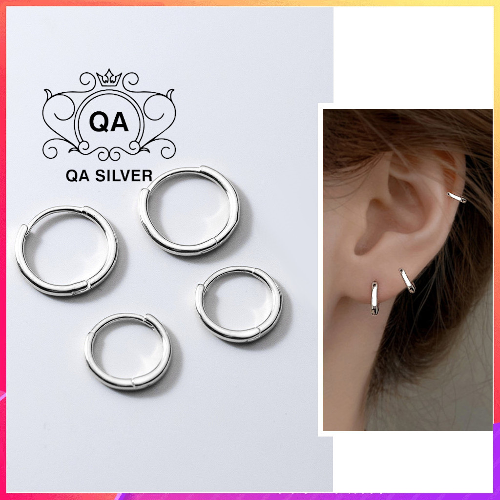 Khuyên tai bạc 925 tròn dày khớp mở bông nam nữ chốt lẫy s925 hoop qa silver earrings ea190703