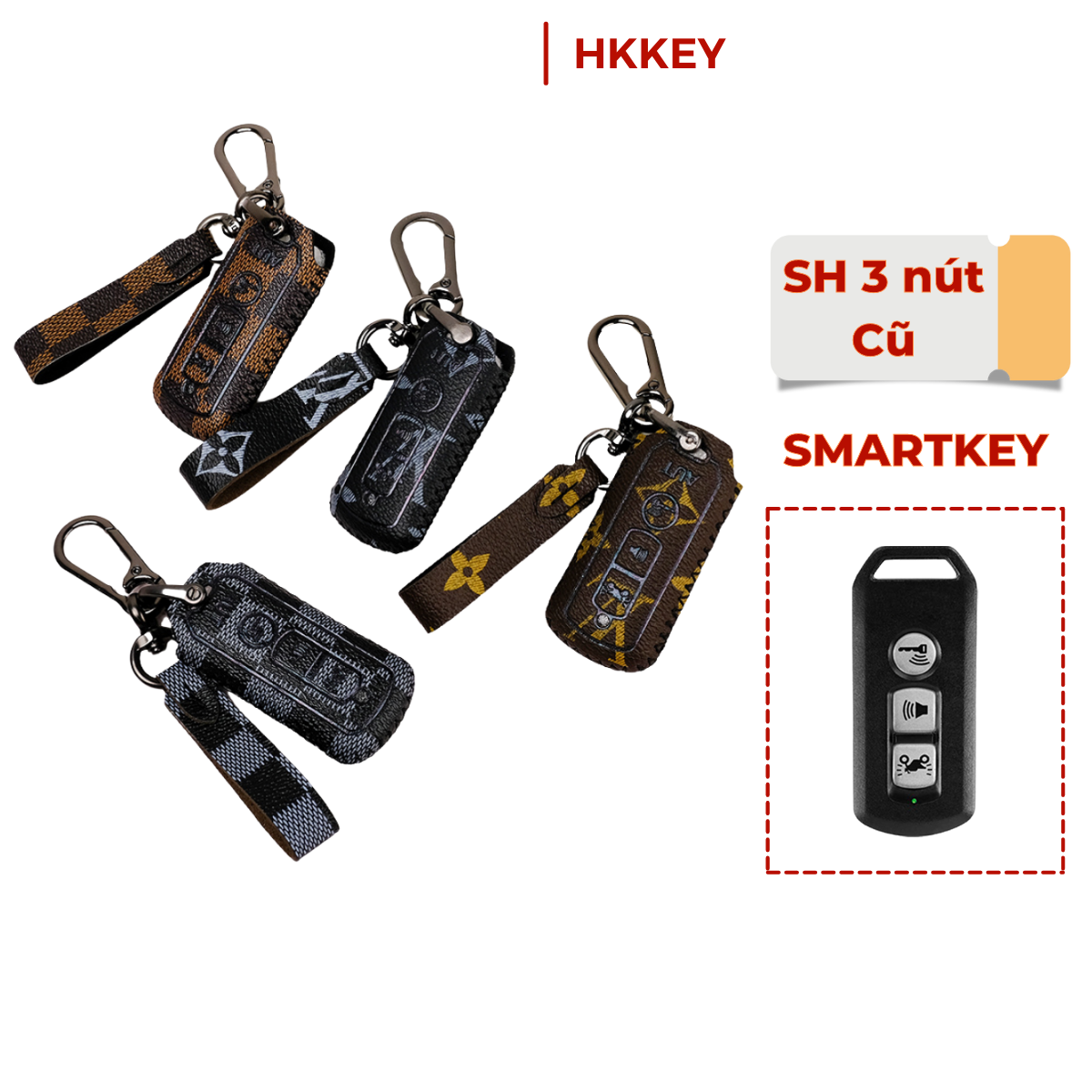 Bao da bảo vệ chìa khoá xe honda sh, sh mode, pcx, cub, adv lv khâu tay móc đen