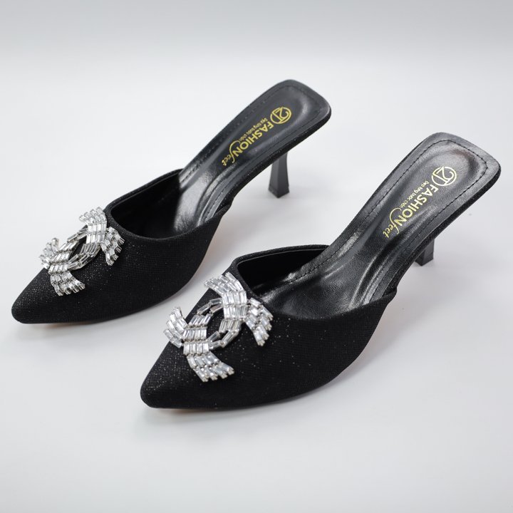Giày sục cao gót da nhũ kim tuyến đính đá, chính hãng 2tfashionfeet , gót 7 phân - p44sdkt