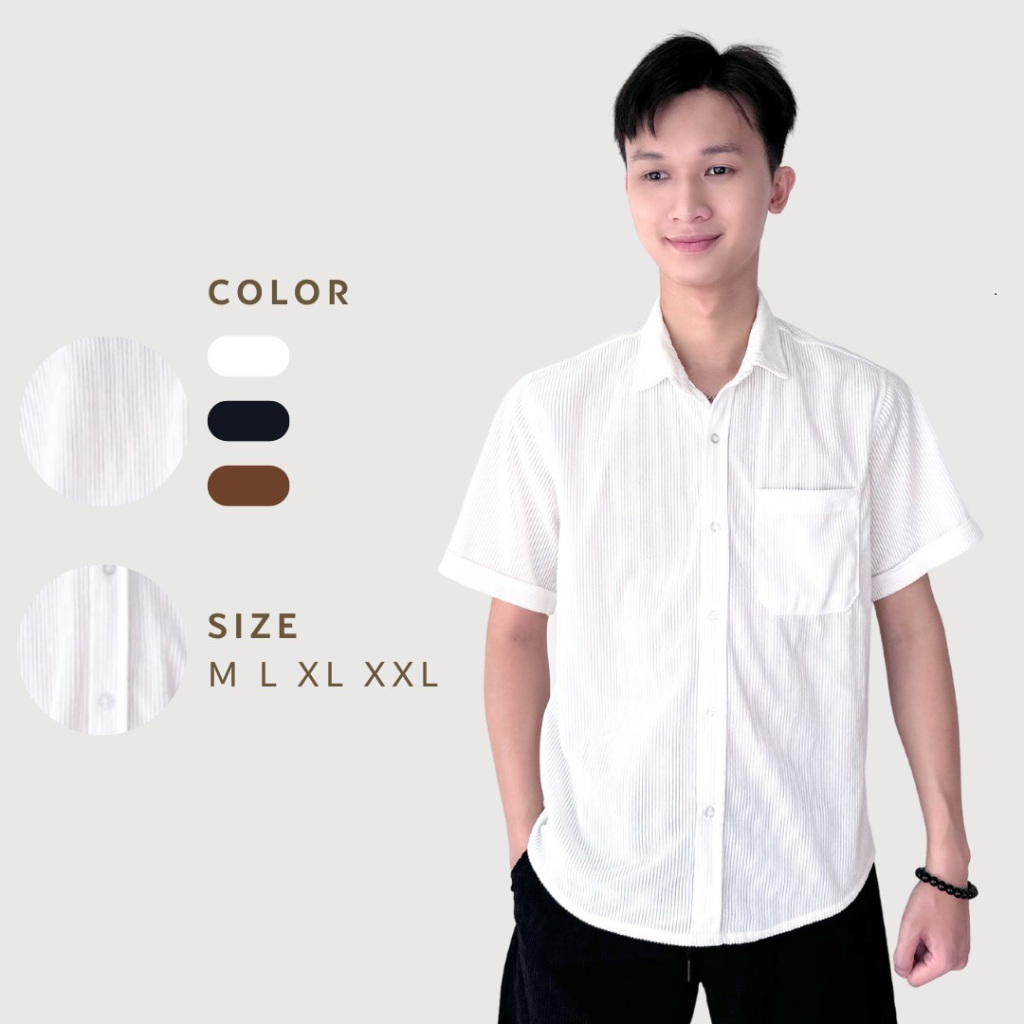 Áo sơ mi nam nhung tay ngắn VICENZO thời trang công sở