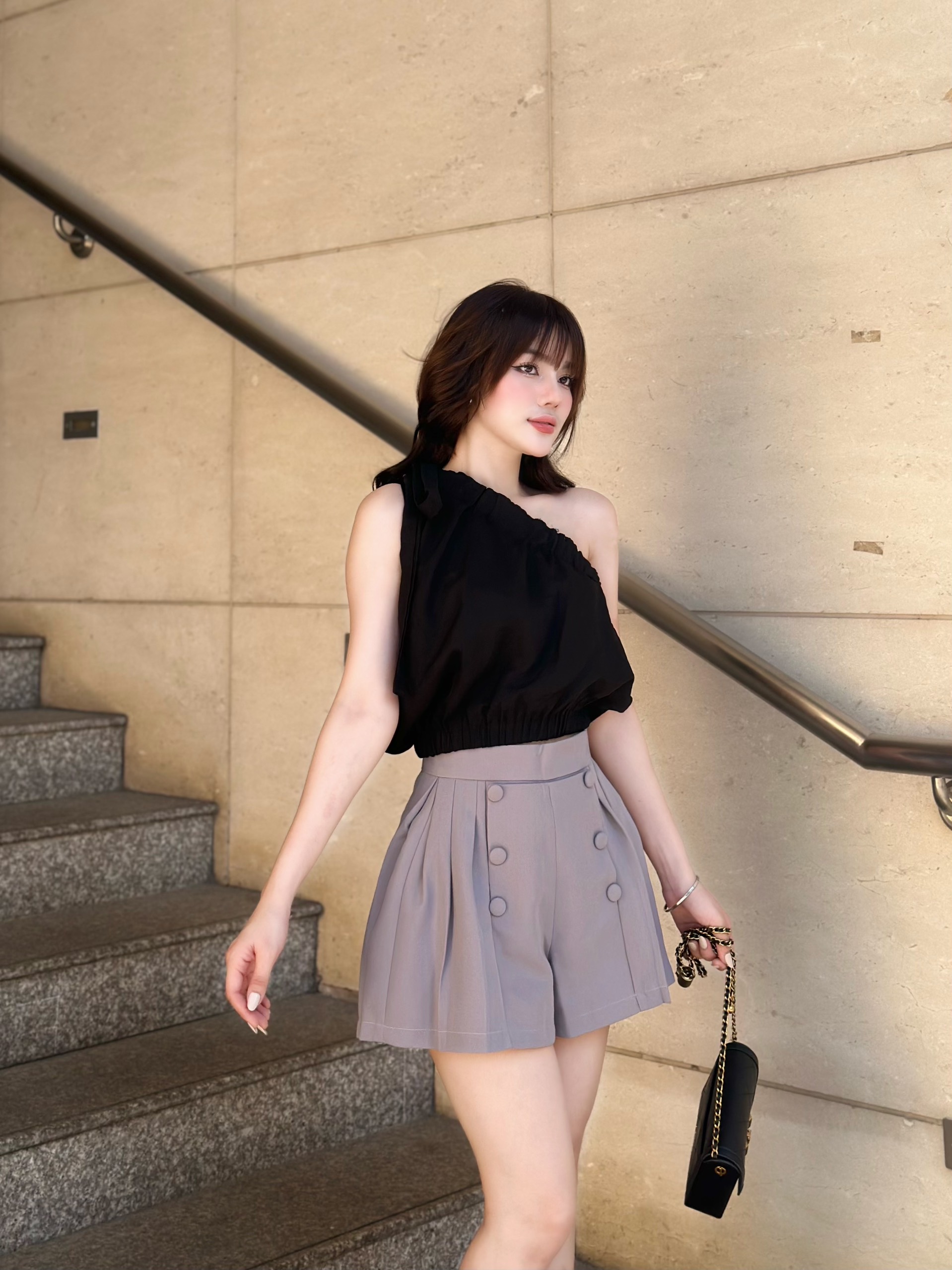 Yu cherry | quần nữ double button pleated short yq009
