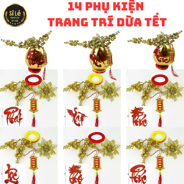 Combo dát vàng 2 trái dừa chưng Tết - Đầy đủ Phụ kiện trang trí siêu hot