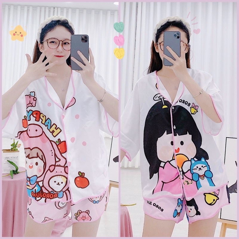 Bộ đồ ngủ form tay lỡ nữ, đồ bộ pijama lụa nữ from cánh dơi, in hình dễ thương, clothingforgirl