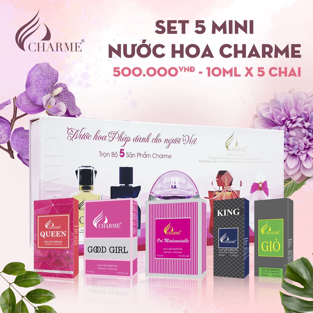 [HCM]Nước hoa mini Char.me 10ml - 6 PHÂN LOẠI ( GOOD GIRL , QUEEN,  KING,  ORI,  GIÒ,  SET 5 LOẠI MINI) - DẠNG CHẤM