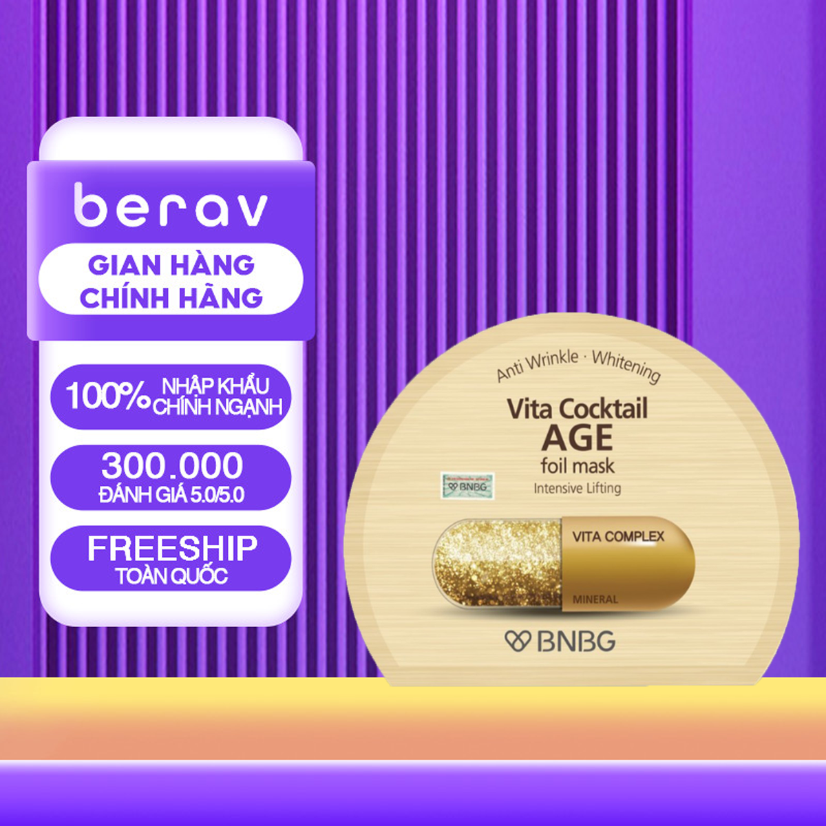 Hộp 10 Mặt Nạ BNBG Dưỡng Ẩm Da, Nâng Cơ & Chống Lão Hoá Vita Cocktail Age Foil Mask - Intensive Lifting 30ml